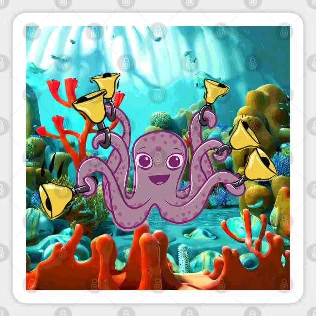 Octopus Handbell Ringer In The Sea Sticker by SubtleSplit